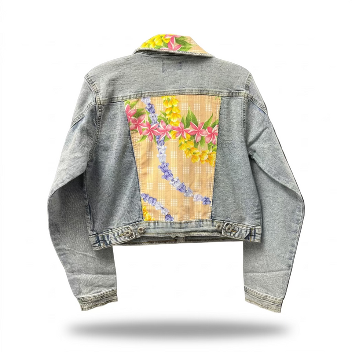 Hawaii Style Denim Jacket, Tan Lei Palaka- Crop Leilanis Attic