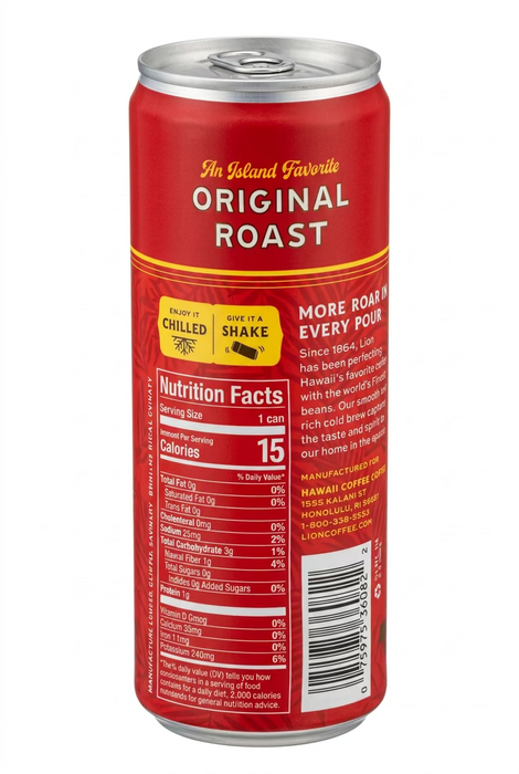 Lion Cold Brew - Original Roast, 11oz RTD Can Hawaii Coffee Company