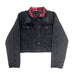 Hawaii Style Black Denim Jacket, Red/Black Palaka Quilt - Crop Leilanis Attic