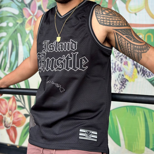 Island Hustle - Black on Black Basketball Jersey - Jersey
