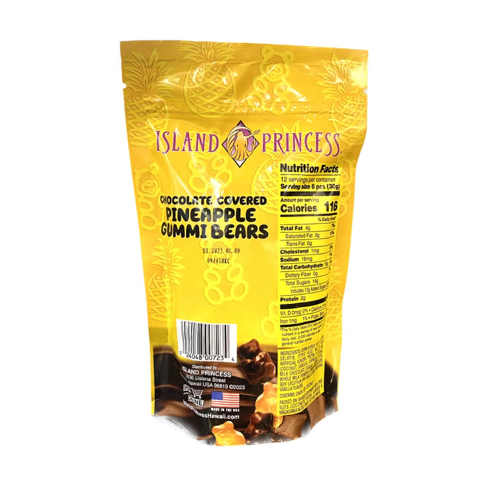 Island Princess - Chocolate Covered Pineapple Gummi Bears 12 oz Bag - Food