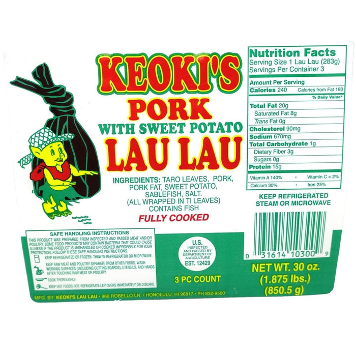 Keoki's Sweet Potato and Pork Laulau 3pk 30oz Hosoda