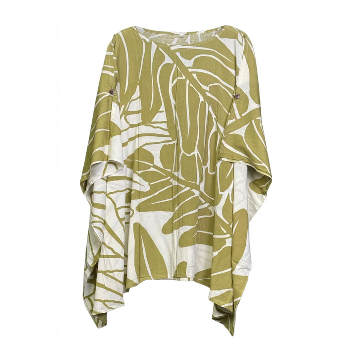 "Kupukupu Fern" Turtle Bay Tunic Dress, Cloud Dancer/Green Olive Casual Movements Inc.
