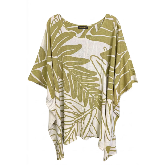 "Kupukupu Fern" Turtle Bay Tunic Dress, Cloud Dancer/Green Olive Casual Movements Inc.