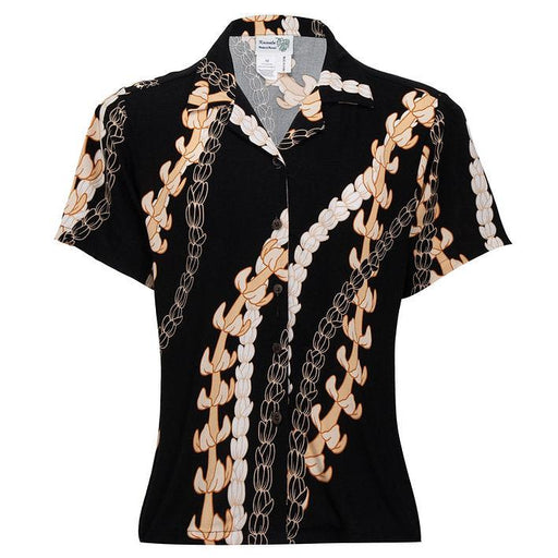 Lady's Aloha Shirt, BLACK PUAKENIKENI/PIKAKE Paradise Isle Creations