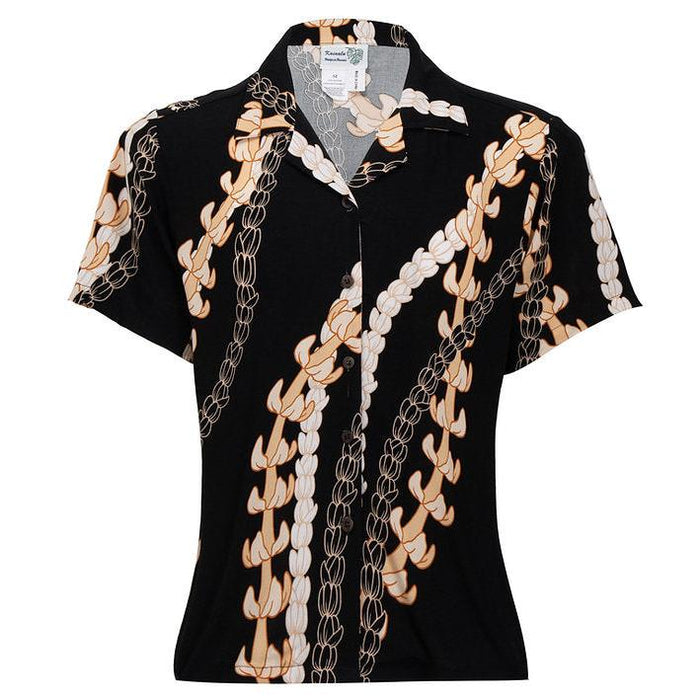 Lady's Aloha Shirt, BLACK PUAKENIKENI/PIKAKE Paradise Isle Creations