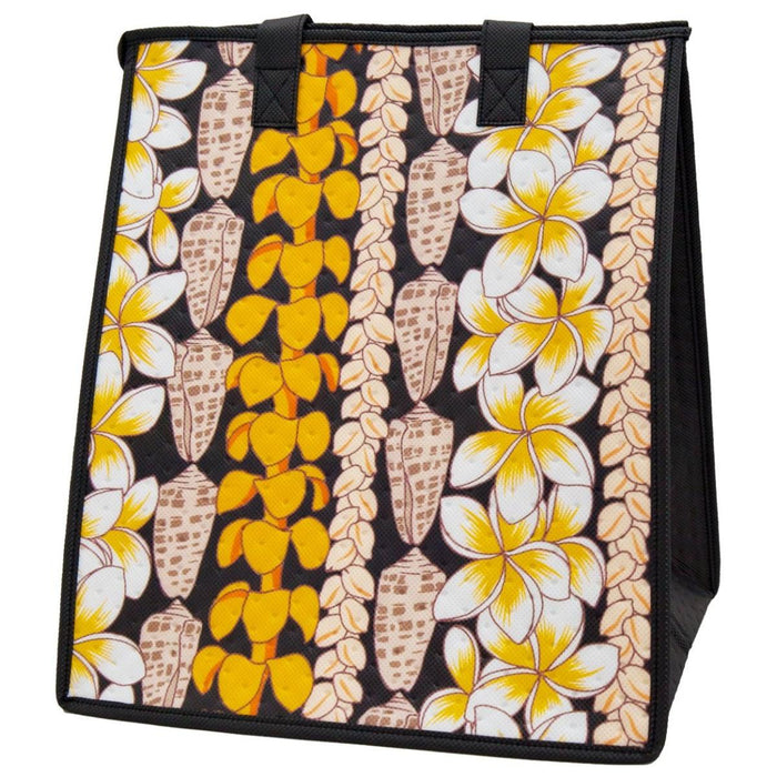 Large Insulated Cooler Bag, Pearly Shells Black Tropical Paper Garden LLC
