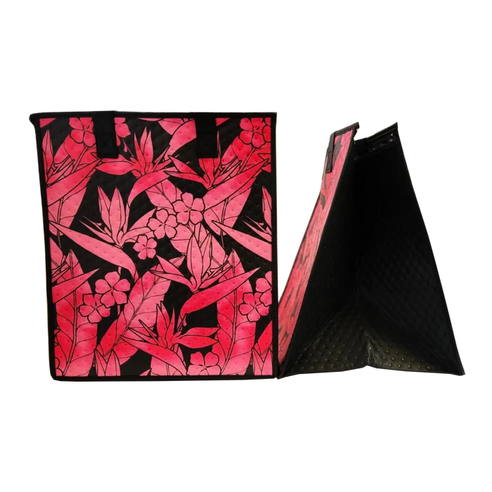 Large Insulated Cooler Bag, Pop of Paradise Pink Tropical Paper Garden LLC