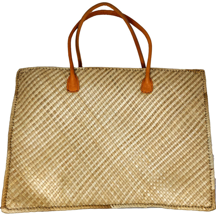 Lauhala Hand Bags with Leather Handle - Leilanis Attic
