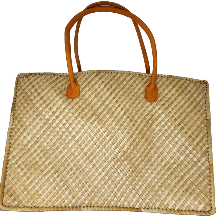 Lauhala Hand Bags with Leather Handle - Leilanis Attic