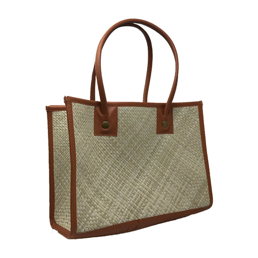 Lauhala Hand Bags with Leather Handle No Zipper - Tote Bag