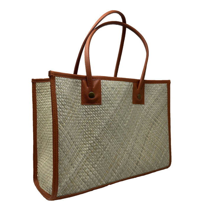 Lauhala Hand Bags with Leather Handle No Zipper - Tote Bag