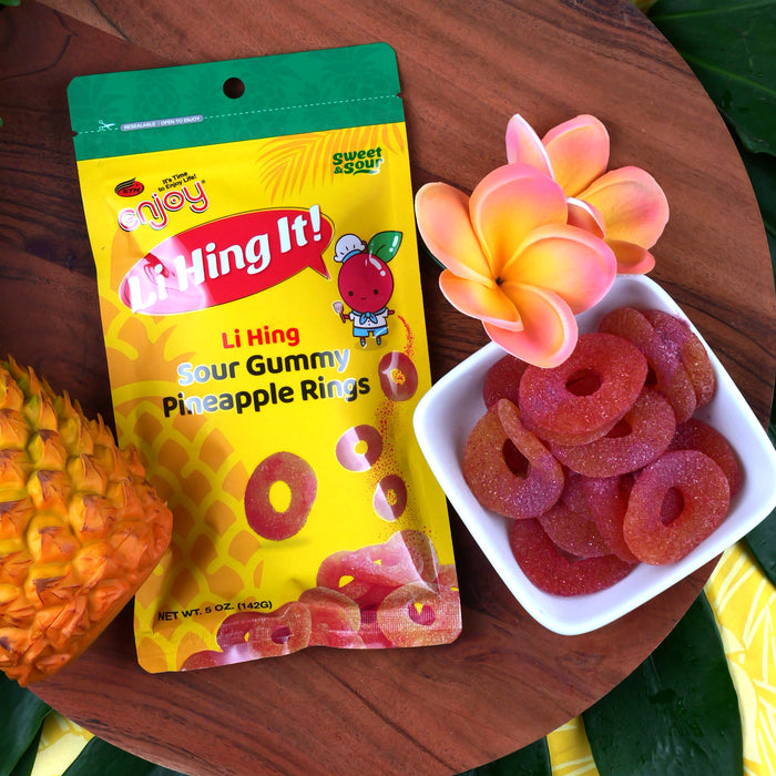 Li Hing It! Sour Gummy Pineapple Rings 5oz Enjoy