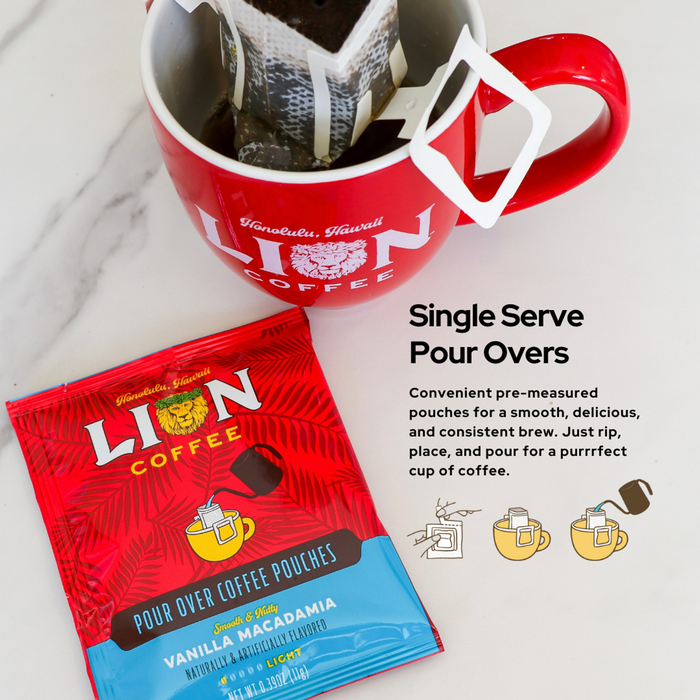 Lion Coffee Pour Over Coffee, Vanilla Macadamia Hawaii Coffee Company