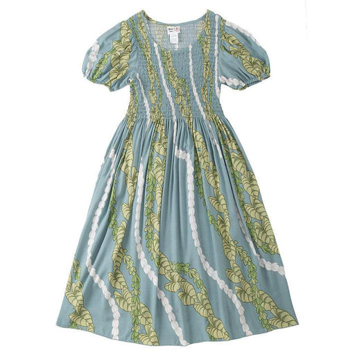 Long Lady's Rayon Cap Sleeve Dress,  "BLUE KALO/PIKAKE LEI" Paradise Isle Creations