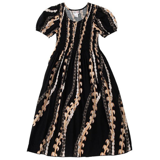 Long Lady Rayon Cap Sleeve Dress, Black Puakenikeni / Pikake Paradise Isle Creations