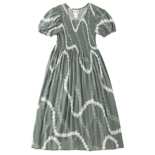 Long Lady'sRayon Cap Sleeve Dress, "SAGE GREEN PIKAKE LEI" Paradise Isle Creations