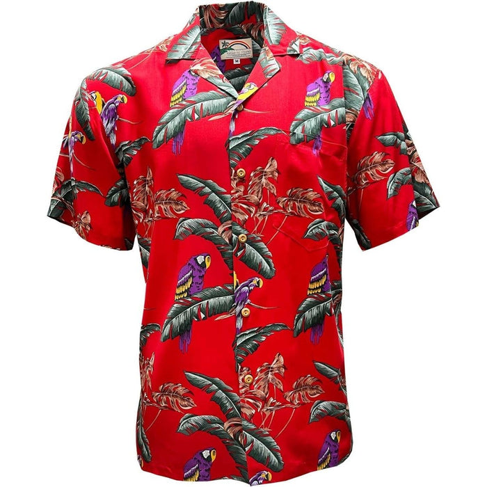 Magnum PI "Jungle Bird" Mens Red Rayon Hawaiian Shirt - Aloha Shirt - Mens - Leilanis Attic