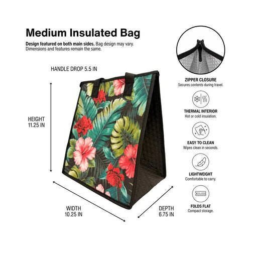 Medium Insulated Cooler Bag, Ka Hea Black Tropical Paper Garden LLC