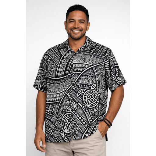 Men's “Black and White Tribal” Aloha Shirt Paradise Isle Creations