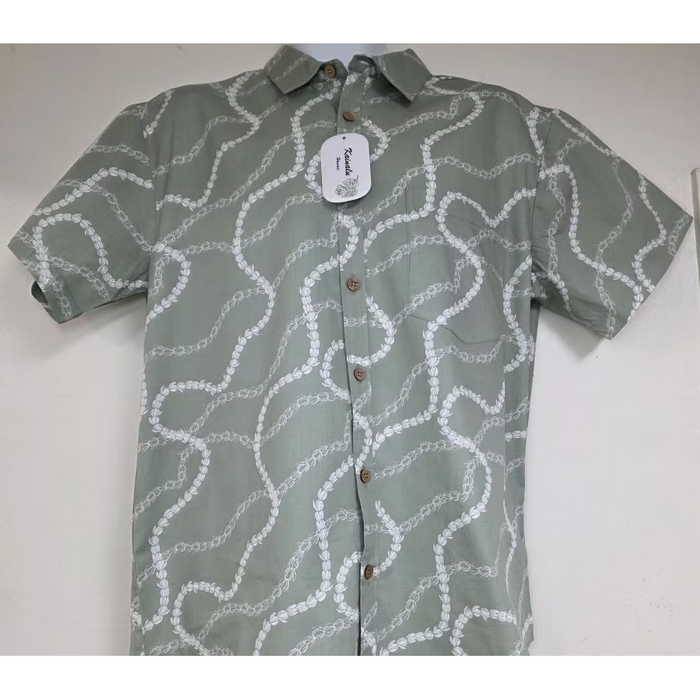 Men's “Light Green Pikake Lei” Aloha Shirt Paradise Isle Creations