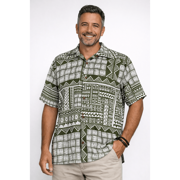 Men's Makani “Green Lauhala Tribal” Aloha Shirt Paradise Isle Creations