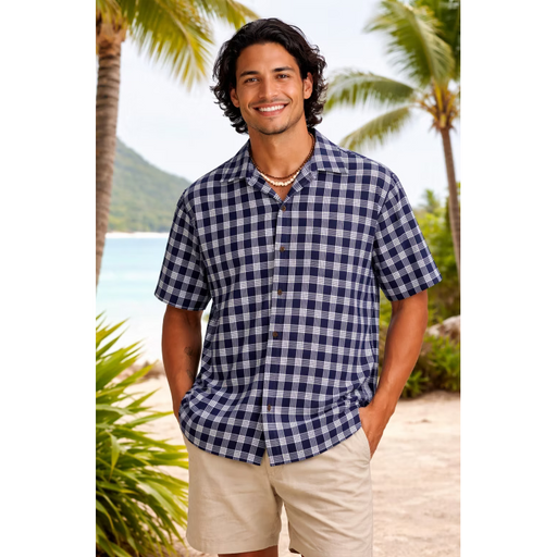 Men's “Navy Palaka” Aloha Shirt Paradise Isle Creations