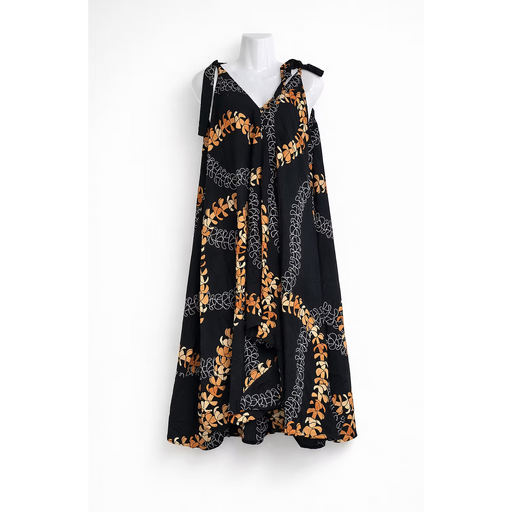 Moani Maxi Dress, Black with Yellow Puakenkeni Lei Paradise Isle Creations