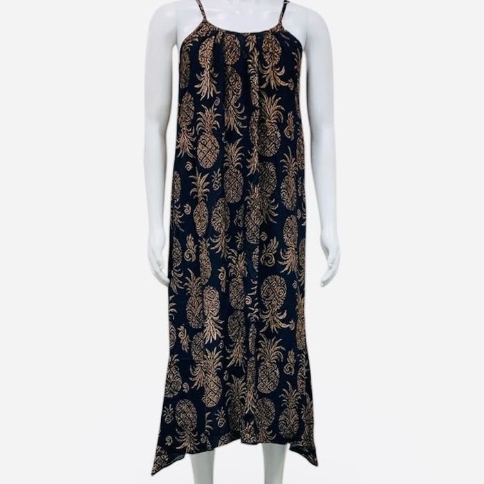 Moani Womens Long Maxi Dress "Navy Pineapple" Paradise Isle Creations