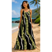 Moani Womens Long Maxi Dress "Kalo / Pikake Lei", Black Paradise Isle Creations
