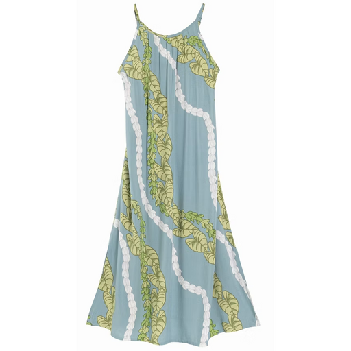 Moani Womens Long Maxi Dress "Kalo / Pikake Lei", Blue Paradise Isle Creations
