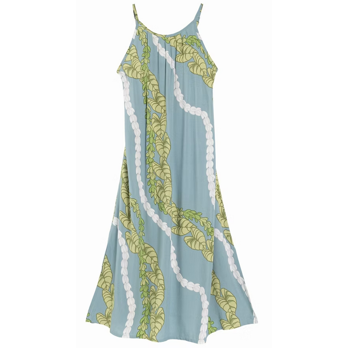 Moani Womens Long Maxi Dress "Kalo / Pikake Lei", Blue Paradise Isle Creations
