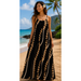 Moani Womens Long Maxi Dress "Puakenikeni Pikake Lei", Black Paradise Isle Creations