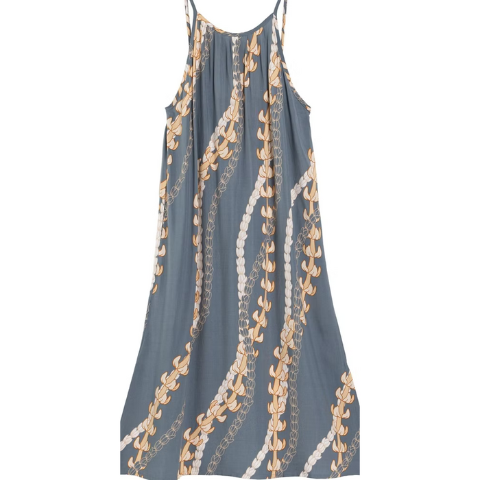 Moani Womens Long Maxi Dress "Puakenikeni Pikake Lei", Grey Paradise Isle Creations