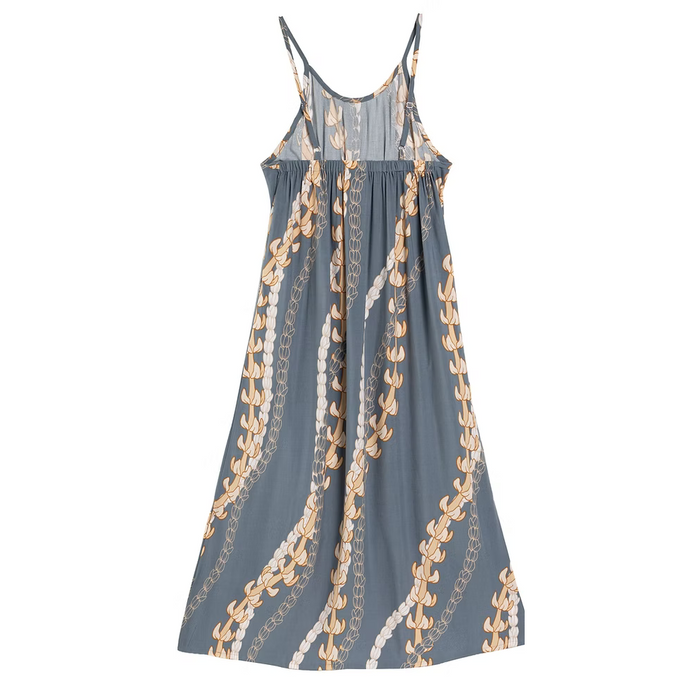 Moani Womens Long Maxi Dress "Puakenikeni Pikake Lei", Grey Paradise Isle Creations