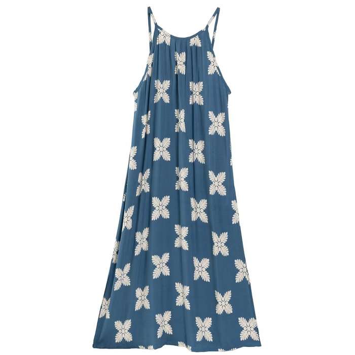 Moani Womens Long Maxi Dress "Ulu Quilt", Blue Paradise Isle Creations