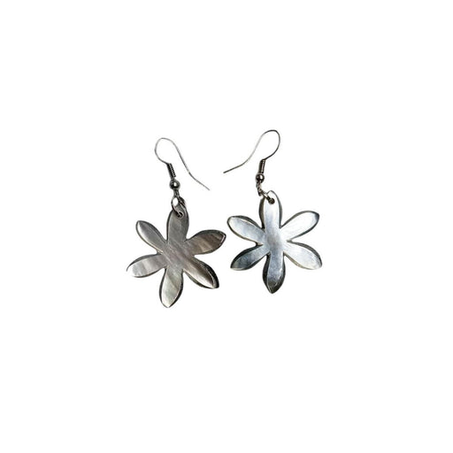 Mother Of Pearl Shell Tiare Flower Carved Earrings DK Hawaiian Collection