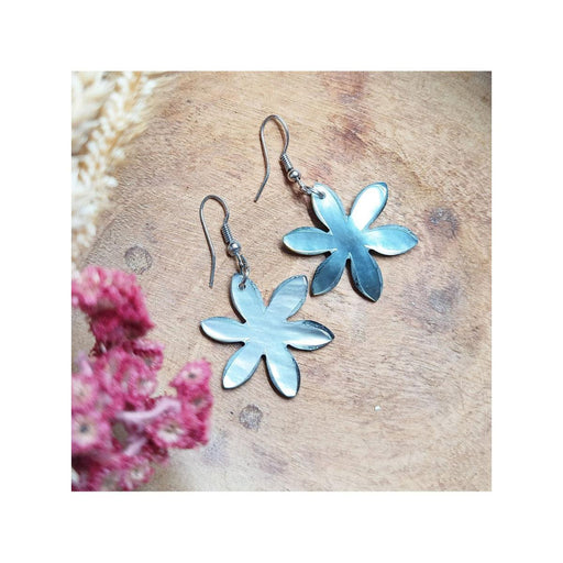 Mother Of Pearl Shell Tiare Flower Carved Earrings DK Hawaiian Collection
