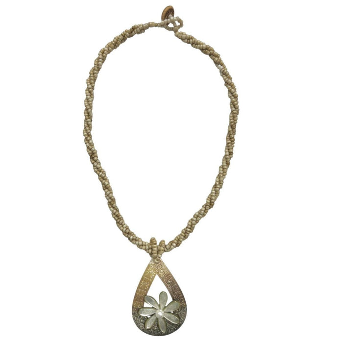 Mother of Pearl Tiare in Teardrop Pendant Necklace DK Hawaiian Collection