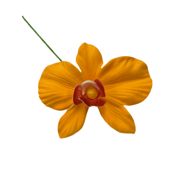 Yellow orchid flower hair pick on a white background