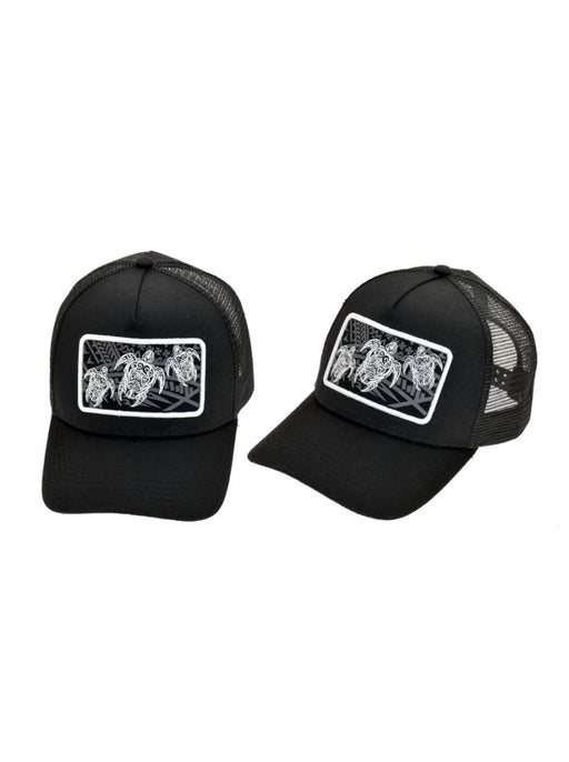 Black Tribal Turtle Trucker Mesh Back Adjustable Snapback Cap DK Hawaiian Collection