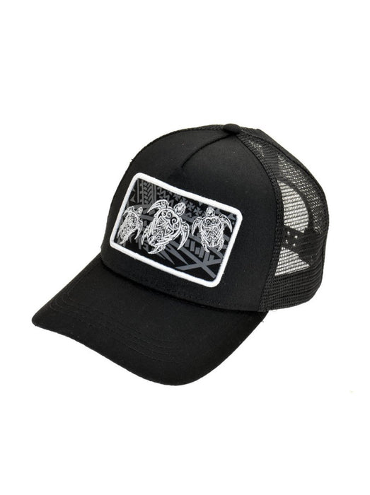 Black Tribal Turtle Trucker Mesh Back Adjustable Snapback Cap DK Hawaiian Collection