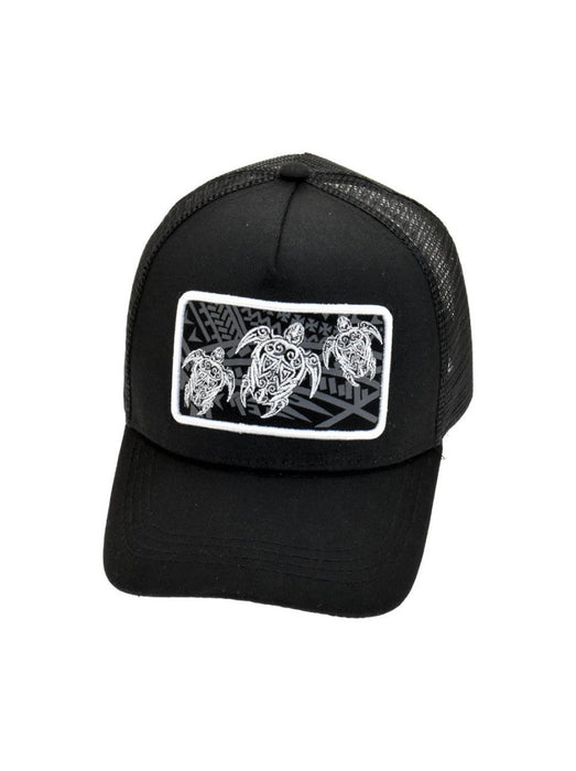 Black Tribal Turtle Trucker Mesh Back Adjustable Snapback Cap DK Hawaiian Collection