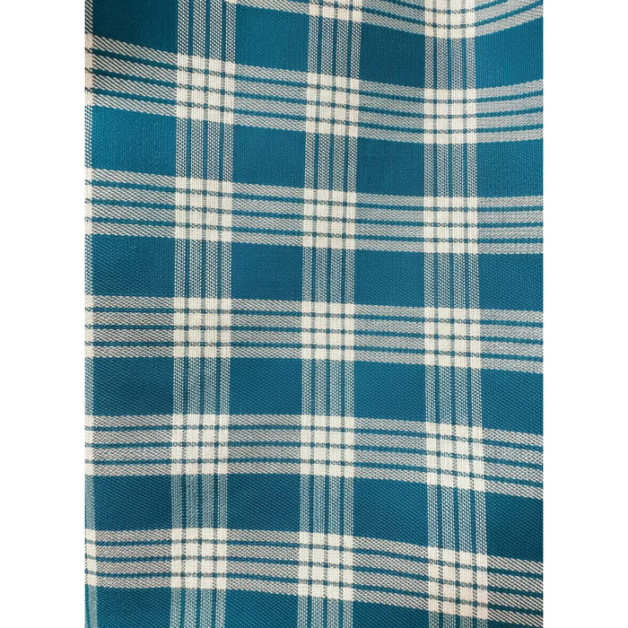 Close-up of blue and white plaid fabric pattern