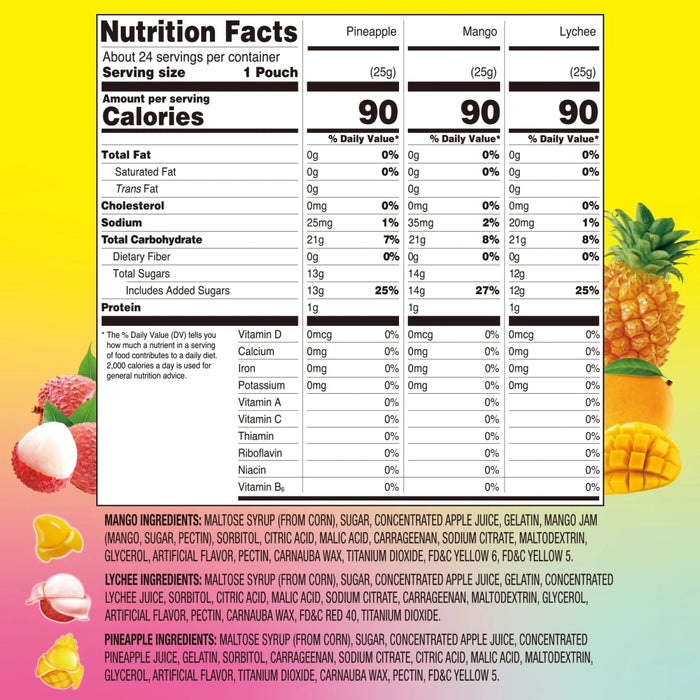Peelerz - Peelable Gummy Assorted Fruit (Lychee+Pineapple+Mango) - 1lb Bag - Food