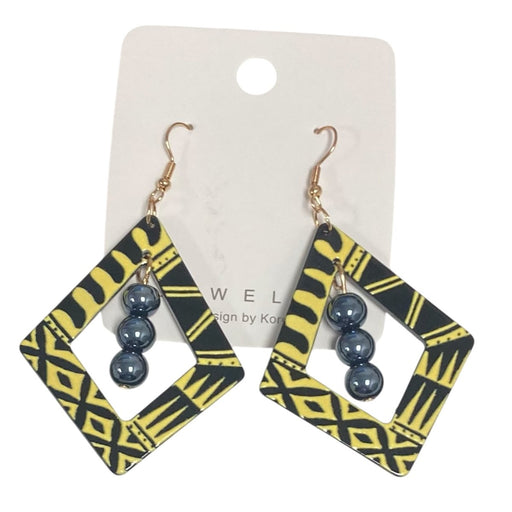 Polynesian Style Acrylic Dangle Earrings Blk/Yell DK Hawaiian Collection