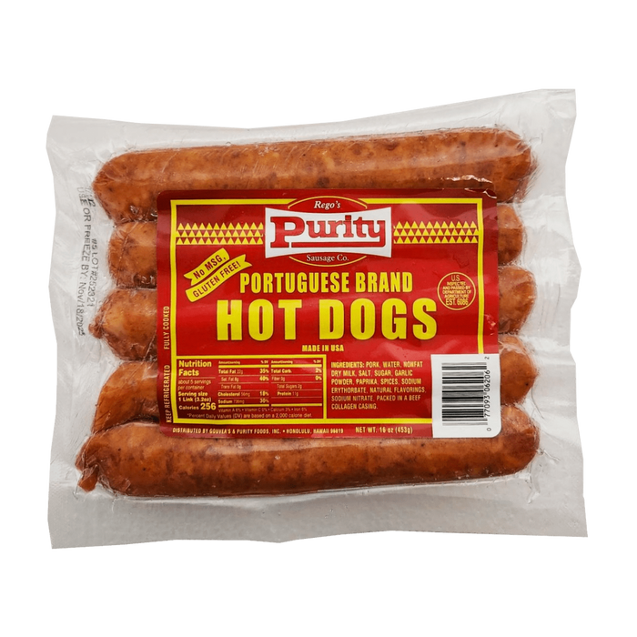 Purity Portuguese Brand Hot Dogs 16 oz Redondo's LLC
