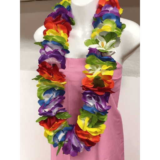 Rainbow Flower SILK Lei with Leaves - Lei - Silk - Leilanis Attic