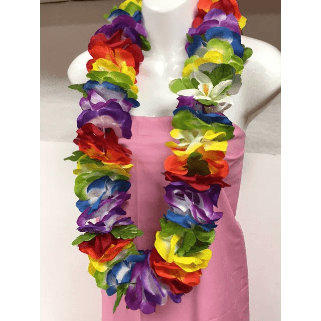 Rainbow Flower SILK Lei with Leaves - Lei - Silk - Leilanis Attic