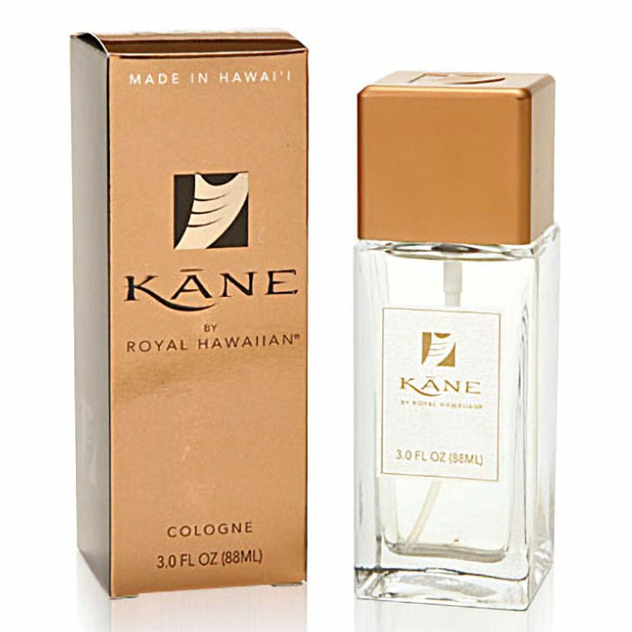 Kane by Royal Hawaiian cologne bottle and packaging on a white background